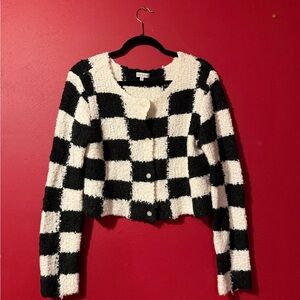 Moon River Black and White Checkered Cardigan, Size M